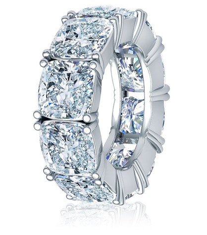 Cushion Cut Square 1.5 Carat Each Four Prong Set Eternity Band with lab grown diamond look cubic zirconia.