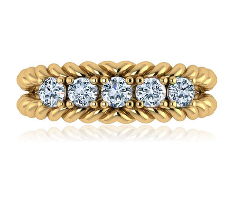 Phoebe Five Stone Round Twisted Rope Split Shank Anniversary Band with lab grown diamond simulant cubic zirconia in 14k yellow gold.