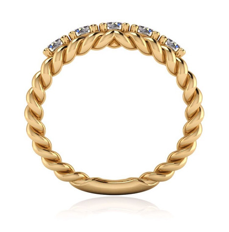 Phoebe Five Stone Twisted Rope Split Shank Wedding Band with lab grown diamond look cubic zirconia in 14k yellow gold.