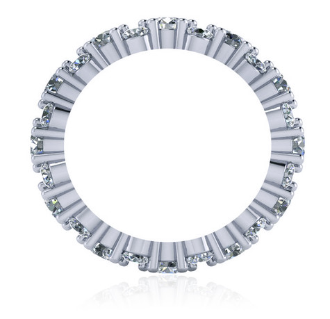 Alternating single and double round prong set lab grown diamond alternative cubic zirconia eternity band in platinum.