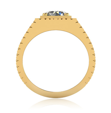Roland Ribbed 2 Carat Round Halo Mens Ring with lab grown diamond quality cubic zirconia in 14k yellow gold.