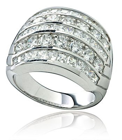 Massimo Round Princess Cut Wide Channel Set Anniversary Band with lab grown diamond simulant cubic zirconia in 14k white gold.