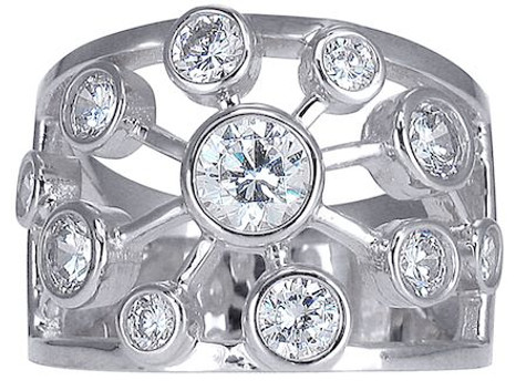 Celestia .75 Carat Bezel Set Round Center Band with lab grown diamond alternative cubic zirconia in 14k white gold.