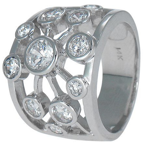 Celestia .75 Carat Bezel Set Round Center Band with lab grown diamond alternative cubic zirconia in 14k white gold.