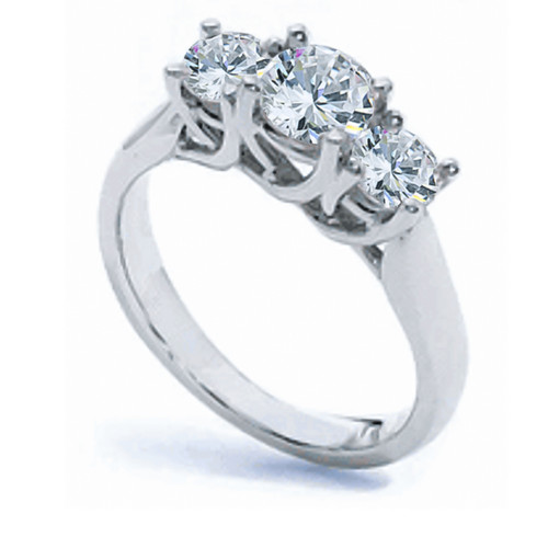 Three Stone Round 1.5 Carat Center Luccia Trellis Style Cubic Zirconia Anniversary Engagement Ring in 14k white gold