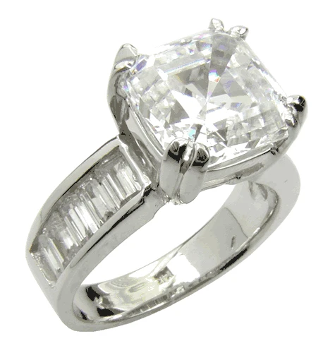 1.5 Carat Asscher Cut Laboratory Grown Diamond Alternative Cubic Zirconia Channel Set Baguette Solitaire Engagement Ring.