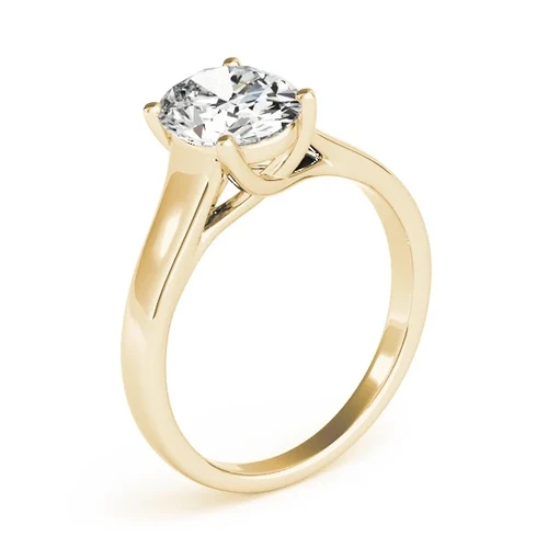 Luccia 2.5 Carat Oval Laboratory created Diamond look Cubic Zirconia Trellis Setting Solitaire Engagement Ring in 14k yellow gold.