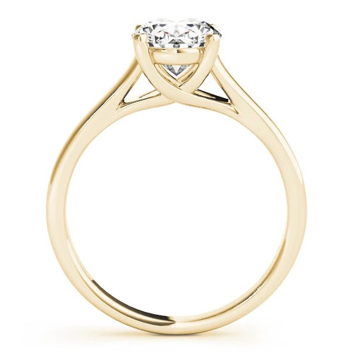 Luccia 1.5 Carat Oval Lab Grown Diamond Simulant Cubic Zirconia Trellis Setting Solitaire Engagement Ring in 14k yellow gold.