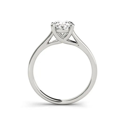 Luccia 1.5 Carat Oval Lab created Diamond look Cubic Zirconia Trellis Setting Solitaire Engagement Ring in 14k white gold.