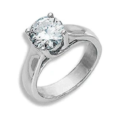 Luccia 3 Carat Round Trellis Setting Laboratory Grown Diamond Alternative Cubic Zirconia Solitaire Engagement Ring in 14k white gold.