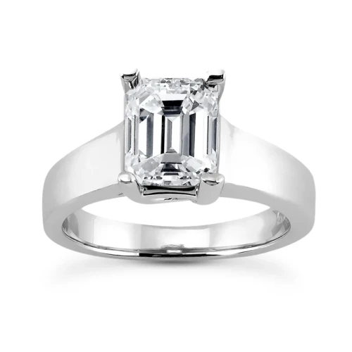 Luccia 2.5 Carat Step Cut Emerald Cut Laboratory Created Diamond Cubic Zirconia Trellis Setting Solitaire Engagement Ring in 14k white gold.