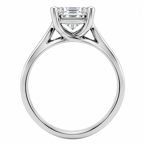 Luccia 1.5 Carat Asscher Cut lab created diamond look Cubic Zirconia Trellis Setting Solitaire Engagement Ring in Platinum.