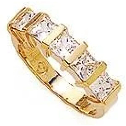 Bar set princess cut lab grown diamond look cubic zirconia diamond quality anniversary band in 14k yellow gold.