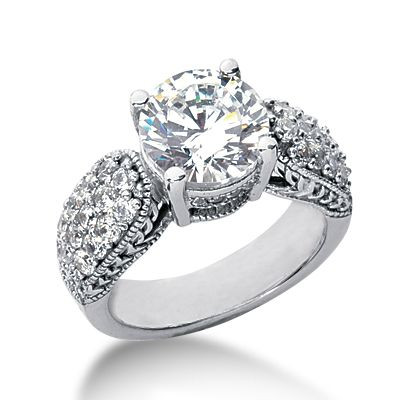 Gramercy 3 Carat Round Laboratory Grown Diamond Simulant Cubic Zirconia Pave Milgrain Engraved Solitaire Engagement Ring.
