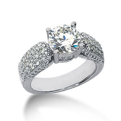 Gramercy 2 Carat Round Lab Grown Diamond Alternative Cubic Zirconia Pave Milgrain Engraved Solitaire Engagement Ring.