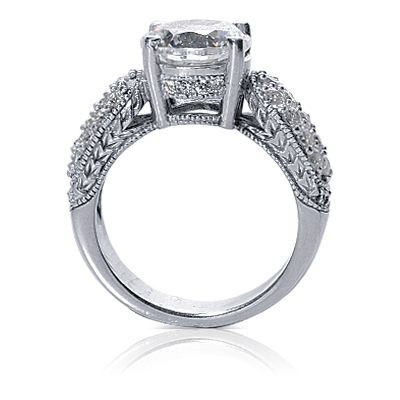 Gramercy 1 Carat Round Laboratory Grown Diamond Alternative Cubic Zirconia Pave Milgrain Engraved Solitaire Engagement Ring.