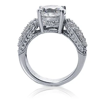 Gramercy .75 Carat Round Laboratory Grown Diamond Look Cubic Zirconia Pave Milgrain Engraved Solitaire Engagement Ring.