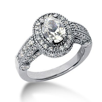Legend 1 Carat Oval Cubic Zirconia Pave Halo Cathedral Solitaire Engagement Ring.