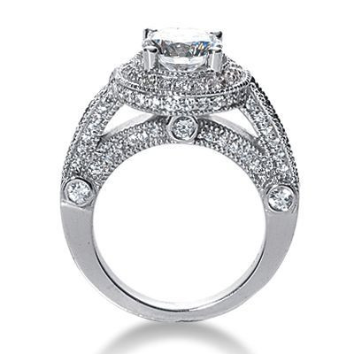 Legend 2.5 Carat Round Laboratory Grown Diamond Alternative Cubic Zirconia Pave Halo Cathedral Solitaire Engagement Ring.