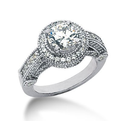 Legend 1.5 Carat Round Lab Grown Diamond Alternative Cubic Zirconia Pave Halo Cathedral Solitaire Engagement Ring.