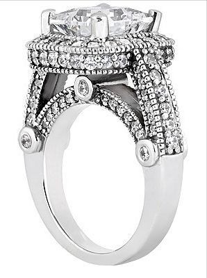 Legend 2.5 Carat Princess Cut Laboratory Grown Diamond Simulant Cubic Zirconia Pave Halo Cathedral Solitaire Engagement Ring.