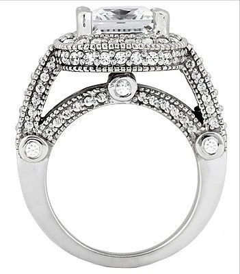 Legend 2.5 Carat Princess Cut Laboratory Grown Diamond Look Cubic Zirconia Pave Halo Cathedral Solitaire Engagement Ring.