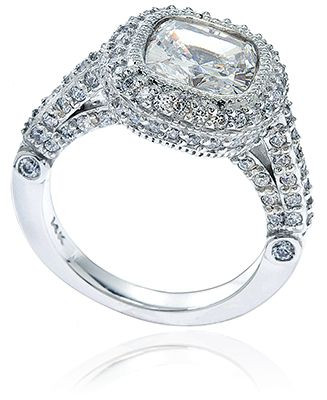 Legend 4 Carat Cushion Cut Lab Grown Diamond Alternative Cubic Zirconia Pave Halo Solitaire Engagement Ring.