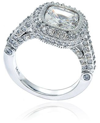 Legend 4 Carat Cushion Cut Lab Grown Diamond Simulant Cubic Zirconia Pave Halo Solitaire Engagement Ring.