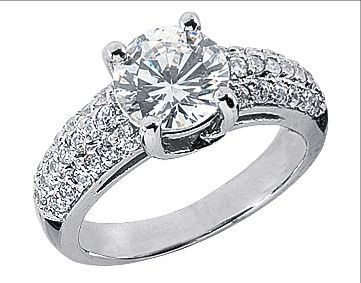 Avanti 2 Carat Round Laboratory Grown Diamond Simulant Cubic Zirconia U Shaped Pave Set Solitaire Engagement Ring.