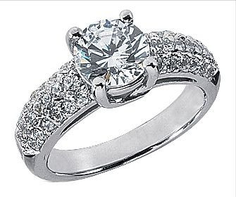 Avanti 1.5 Carat Round Laboratory Grown Diamond Simulant Cubic Zirconia U Shaped Pave Set Solitaire Engagement Ring.