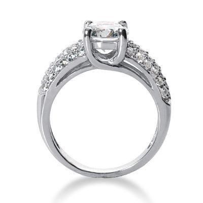 Avanti 1.5 Carat Round Lab Grown Diamond Alternative Cubic Zirconia U Shaped Pave Set Solitaire Engagement Ring.