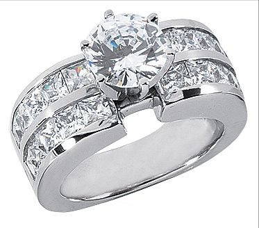 Round 2.5 Carat Channel Set Princess Cut Solitaire with lab grown diamond alternative cubic zirconia in 14k white gold.