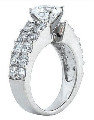 Round 2.5 Carat Double Row Channel Engagement Ring with lab grown diamond look cubic zirconia in 18k white gold.