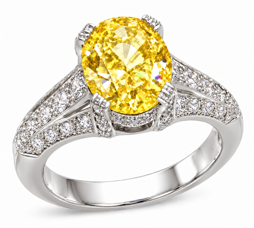 Pacifica lab grown diamond look cubic zirconia pave and 2.5 carat oval lab created canary look cz ring in 14k white gold.