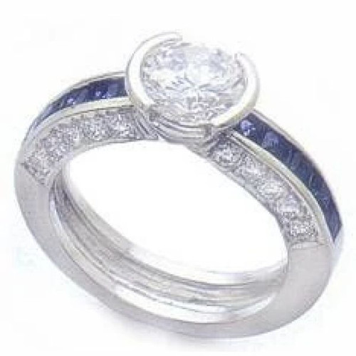 Round 1 Carat Semi Bezel Set Channel Set Princess Cut Estate Solitaire with lab grown cubic zirconia in 14k white gold.