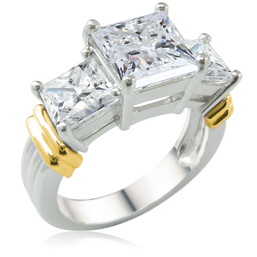 Two Tone Carat Princess Cut Cubic Zirconia Three Stone