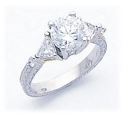 Luello 1.5 carat round laboratory grown diamond alternative cubic zirconia with trillions antique estate style solitaire in 14k white gold.