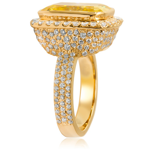 Avellina 12 Carat Canary Emerald Radiant Cut Halo Pave Set Round