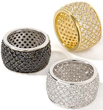 Modena wide pave set round wedding band in 14k gold or platinum with black, canary or lab grown diamond alternative cubic zirconia.