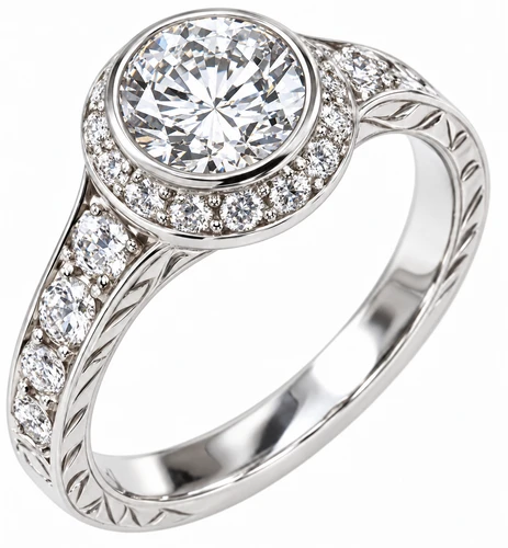 Bellivi 1.5 carat bezel set round lab grown diamond alternative cubic zirconia pave antique estate style solitaire engagement ring in 14k white gold.