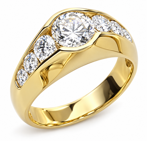 Frontier 2 Carat Round Channel Set Men's Ring with lab grown diamond look cubic zirconia in 14k yellow gold.