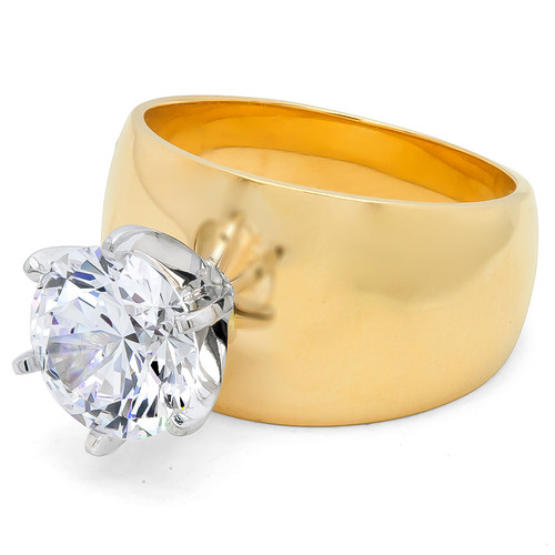 2.5 Carat Round Cubic Zirconia Wide Cigar Band Style Engagement Ring