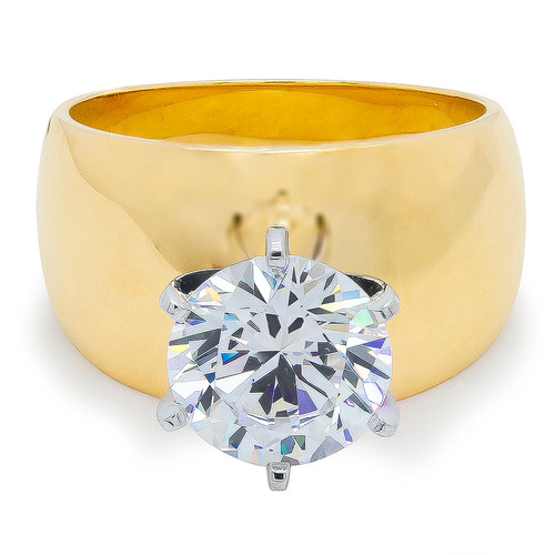 Carat Round Cubic Zirconia Wide Cigar Band Style Engagement Ring