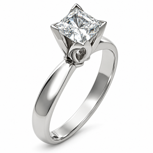 Princess Cut Square 1 Carat Flower Petal Solitaire Engagement Ring with lab grown diamond alternative cubic zirconia in 14k white gold.