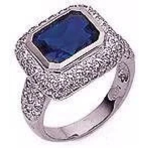 Emine 4 carat horizontal emerald cut bezel ring with a halo of pave round lab grown diamond alternative cubic zirconia in platinum.