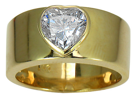 Bezel Heart Cigar Band Carat Cubic Zirconia Solitaire Engagement