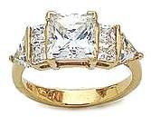 Savannah 1.5 carat princess cut square lab grown diamond alternative cubic zirconia trillion engagement ring in 14k yellow gold.