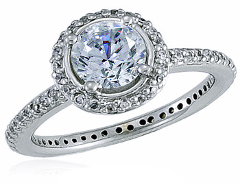 Hamilton 1.5 Carat Round Lab Grown Diamond Alternative Cubic Zirconia Micro Pave Set Halo Eternity Engagement Ring.