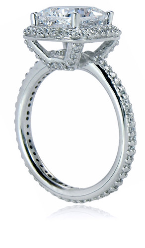 Hamilton 2.5 Carat Cushion Cut Square Laboratory Grown Diamond Simulant Cubic Zirconia Micro Pave Set Round Halo Eternity Engagement Ring.