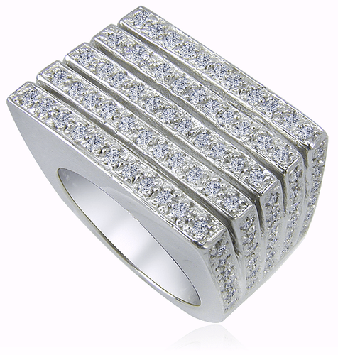 Larissa Pave Set Round Five Row Band with lab grown diamond simulant cubic zirconia in 14k white gold.